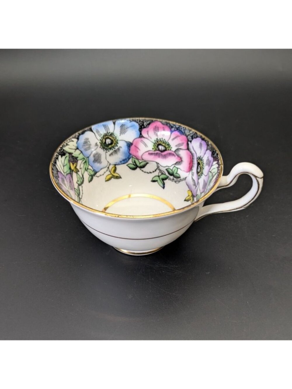 Taylor & Kent Bone China Teacup England Art Deco Floral Gold Trim Vintage